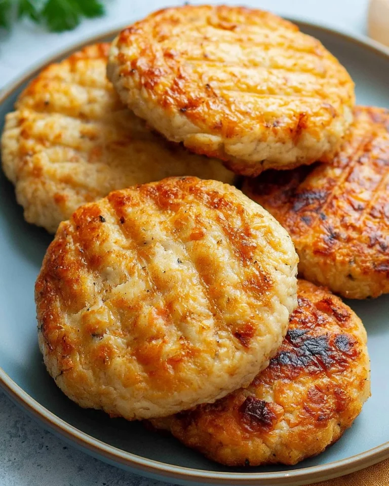 Crispy air fryer chicken patties served on a plate with dipping sauce