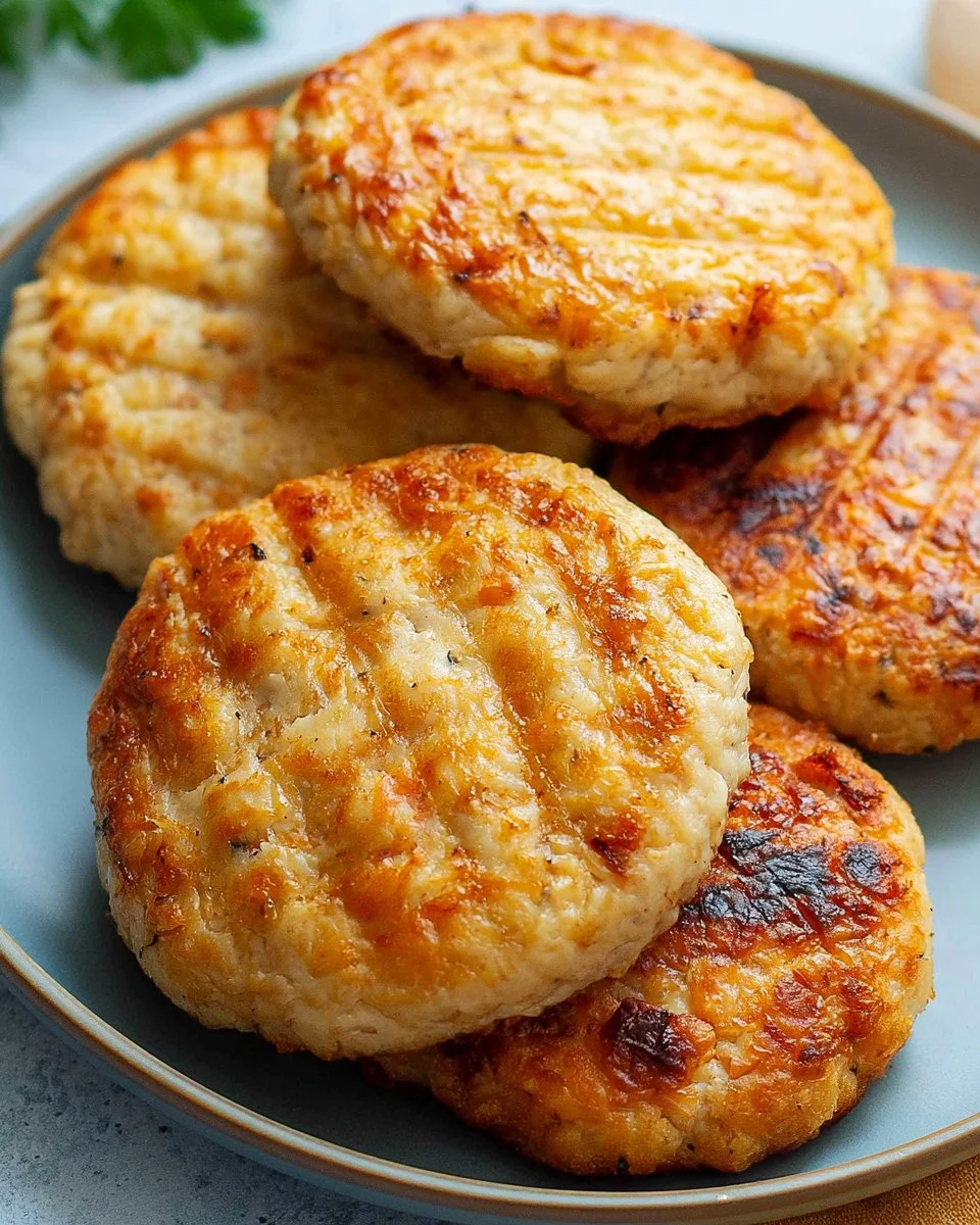 Crispy air fryer chicken patties served on a plate with dipping sauce
