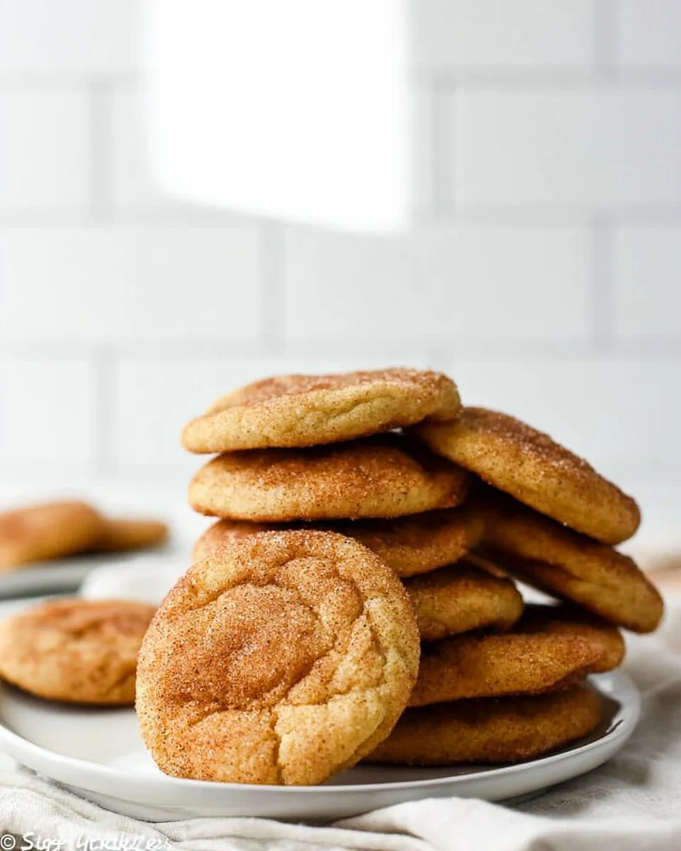 Freshly baked Apple Cider Snickerdoodles with cinnamon sugar coating