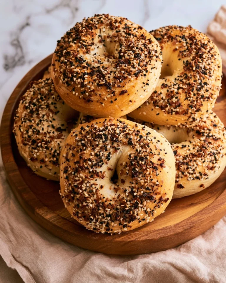 Freshly baked onion bagels with golden brown crust and onion topping