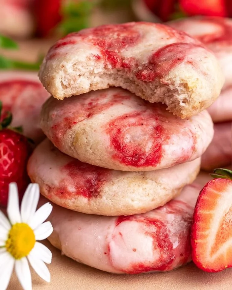 Delicious Strawberry Cheesecake Cookies with strawberries and cream cheese frosting
