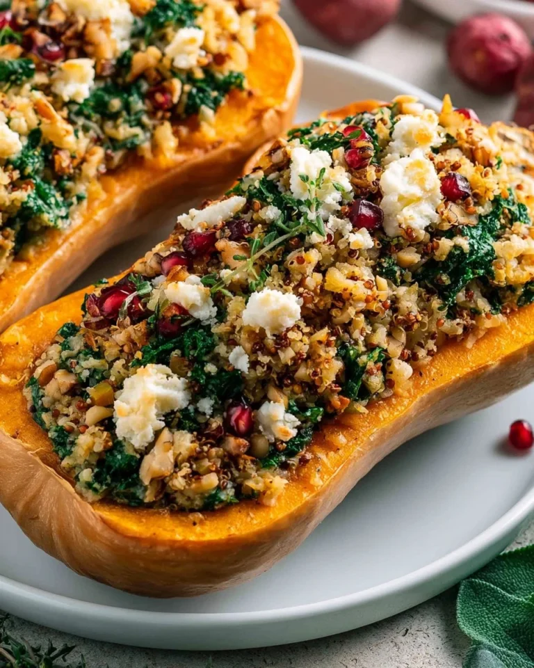 Delicious stuffed butternut squash with fresh ingredients and toppings
